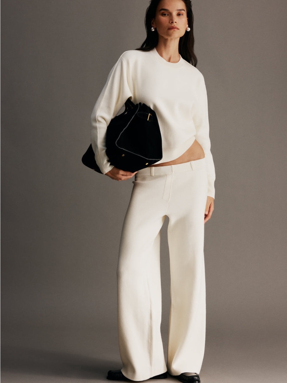 MESHKI Lauren Knit Trouser In Ivory Cream White Size Small NWT